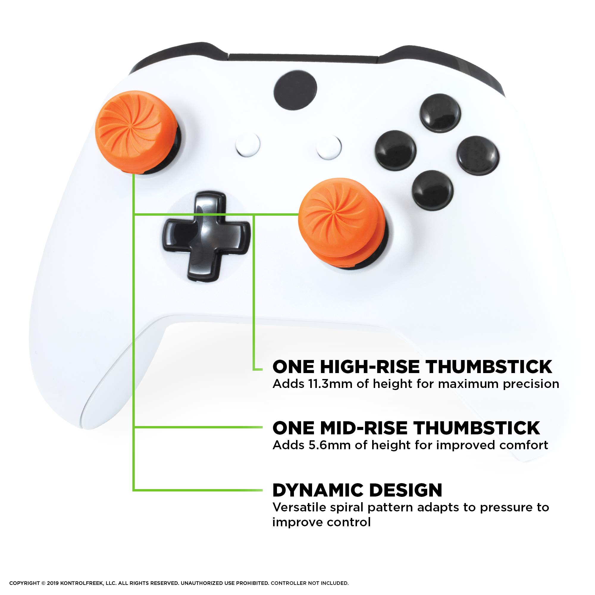 KontrolFreek FPS Freek Vortex for Xbox One and Xbox Series X Controller | Performance Thumbsticks | 1 High-Rise Convex, 1 Mid-Rise Concave | Orange