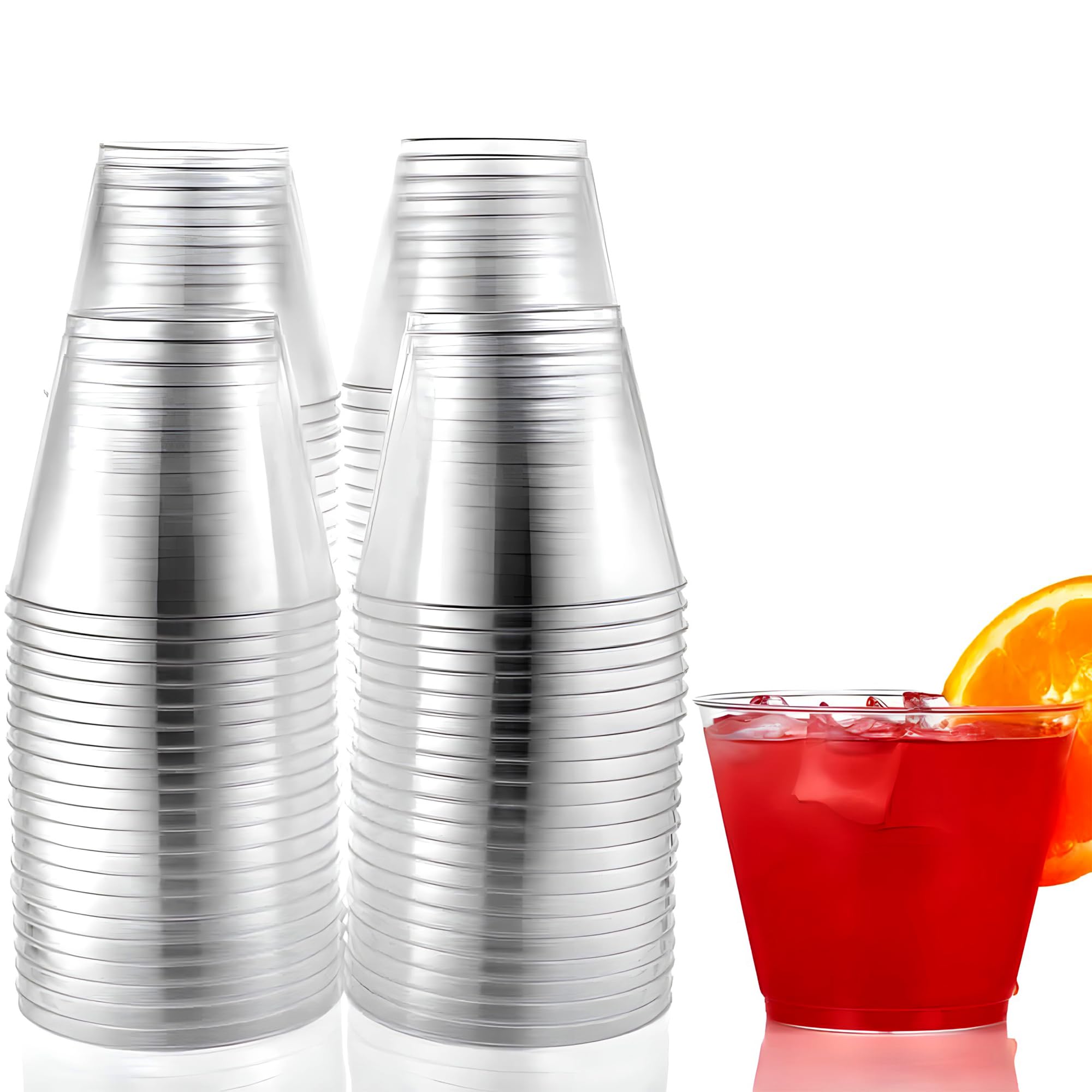 Hard Plastic Tumblers 9 oz. Party Cups/Old Fashioned Glass, 50 Count Drinking Glasses, Crystal Clear