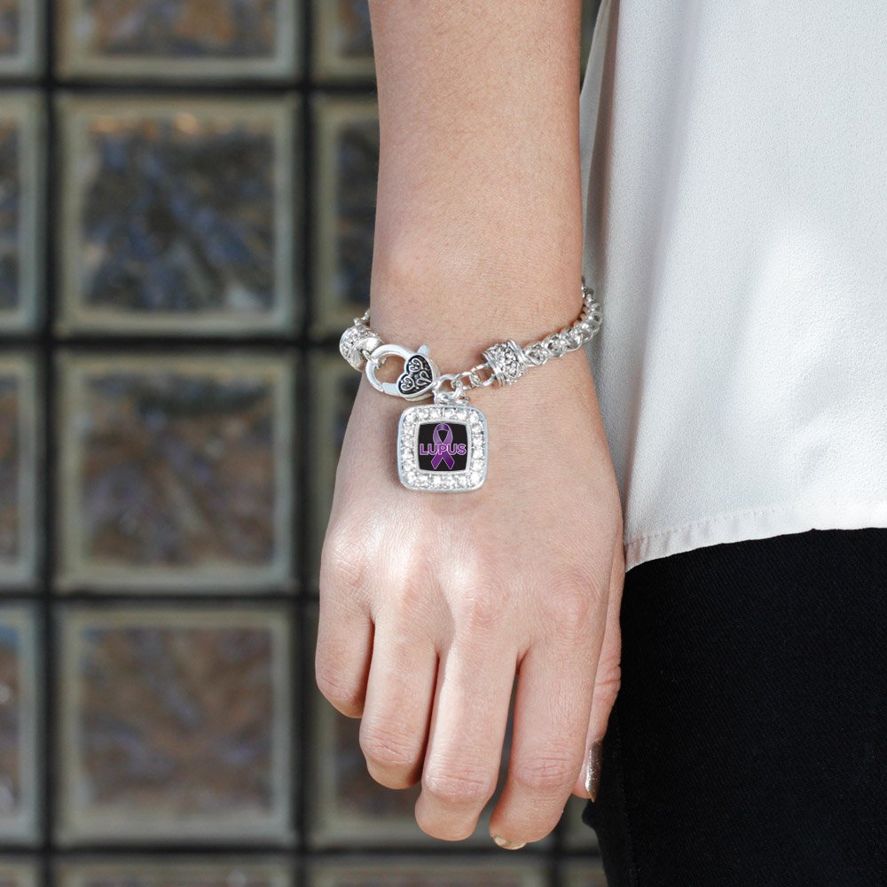 Inspired Silver - Lupus Braided Bracelet for Women - Silver Square Charm Bracelet with Cubic Zirconia Jewelry