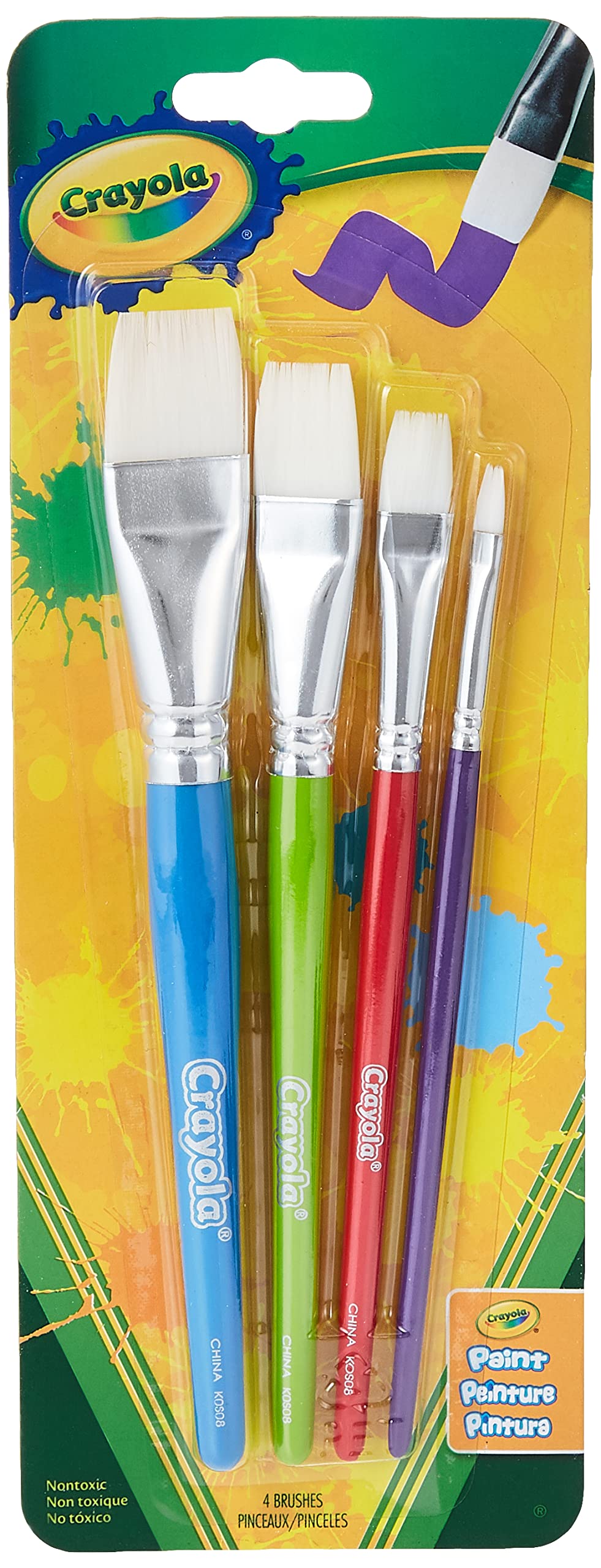 Crayola Large Paint Brushes (4ct), Kids Paint Brush Set, Thin & Thick Paint Brushes, for Acrylic, Tempera, Water Based Paint, Ages 3+