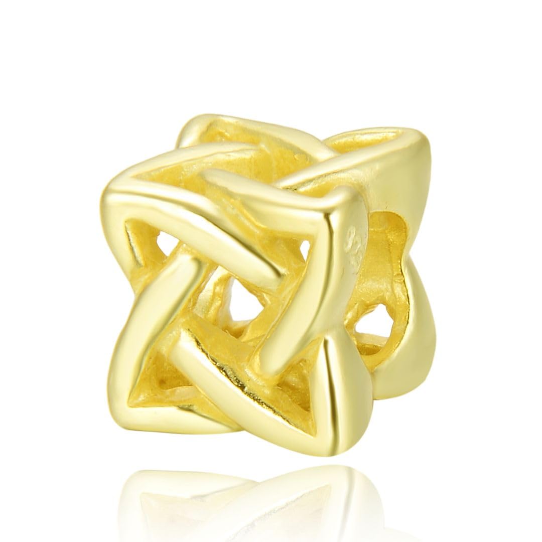 Adabele 1pc Real Gold Plated Sterling Silver Celtic Knot Bead Charm Compatible with Pandora All Other Charm Bracelet Necklace Women Jewelry EC24-B3