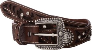 ariat women's filagree scalop circle concho belt, brown, extra large