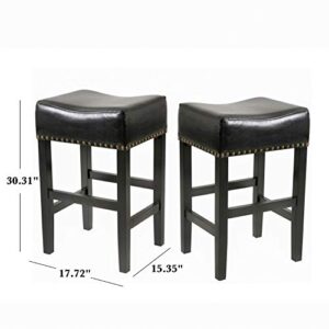 Christopher Knight Home Lisette Backless Leather Barstools, 2-Pcs Set, Black