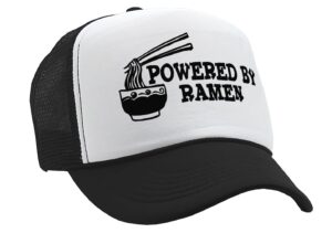 powered by ramen - funny college noodles - vintage retro style trucker cap hat (black)