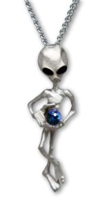 real metal ufo alien holding crystal ball silver finish pendant necklace