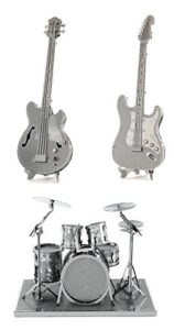 metal earth 3d laser cut steel models - drum set, base guitar and lead electric guitar = set of 3