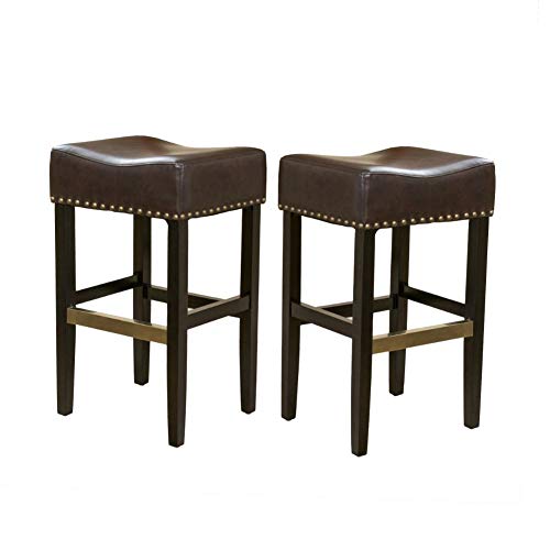 Christopher Knight Home Louigi Backless Leather Barstools, 2-Pcs Set, Brown