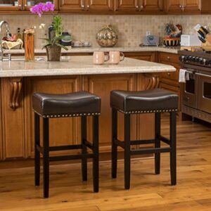 Christopher Knight Home Louigi Backless Leather Barstools, 2-Pcs Set, Brown