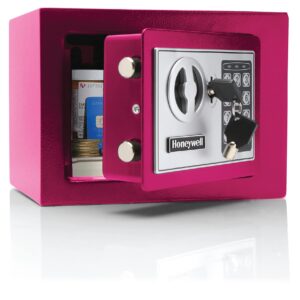 Honeywell Safes & Door Locks - Bolt Down Small Safe Box with Digital Lock for Home - Steel Security Electronic Lock Box - Cabinet & Door Design Safe with 2 Keys - 0.17-Cubic Feet - Pink - 5005P