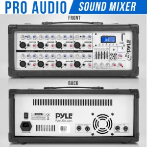 Pyle 8-Ch. Bluetooth Stage Powered Mixer - 800W Pro Audio Sound Mixer, MP3/USB/SD Readers, Aux(3.5mm) Input, RCA & 1/4'' Effects Loop Connectors, Digital LCD Display, Built-in Cooling Fan - PMX840BT