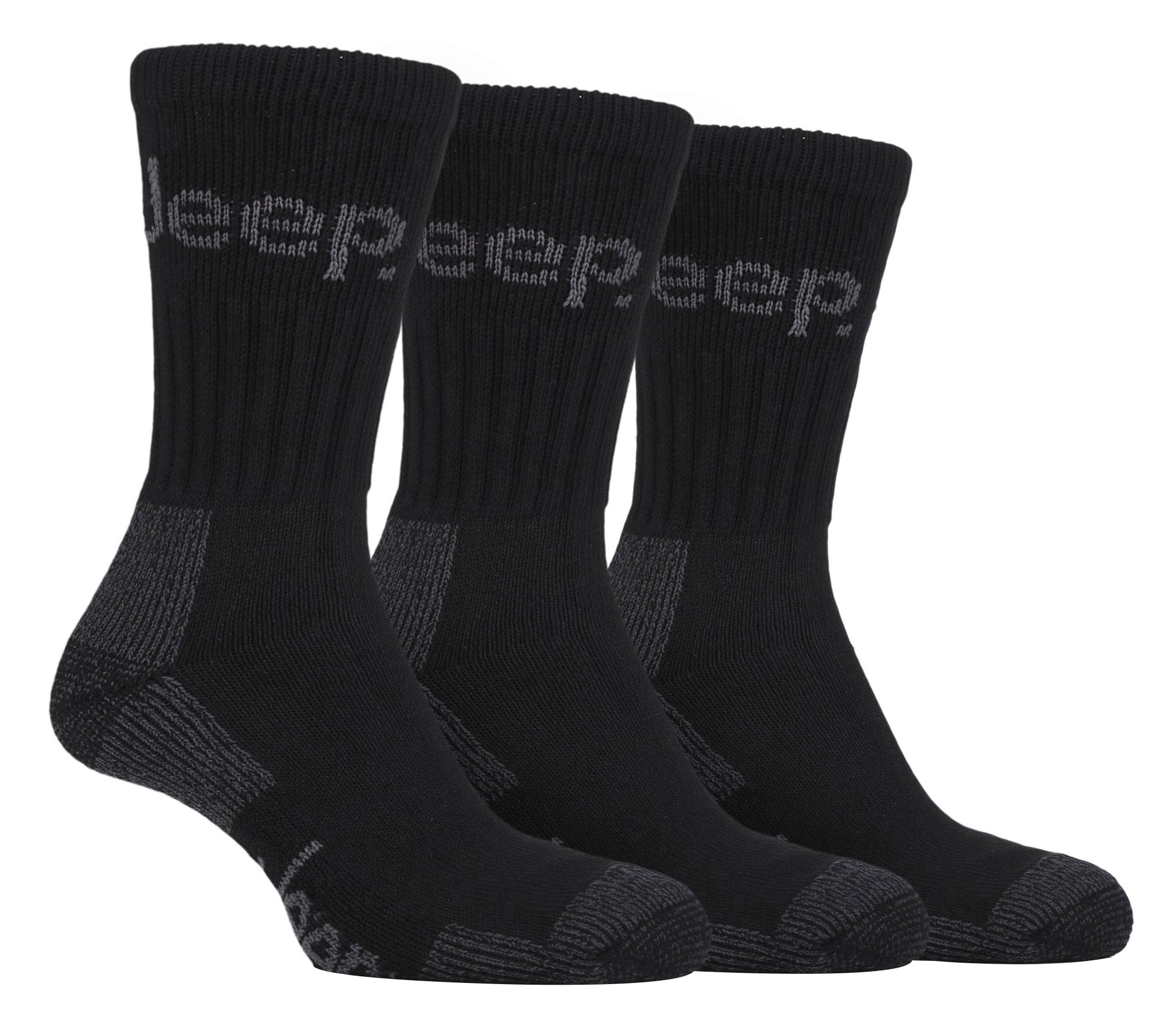 3 pairs Men's Jeep Terrain walking hiking Cushioned Boot Socks Black 7-12 us