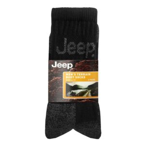 3 pairs Men's Jeep Terrain walking hiking Cushioned Boot Socks Black 7-12 us