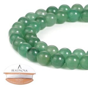 BEADNOVA Green Aventurine Beads Natural Crystal Beads Stone Gemstone Round Loose Energy Healing Beads with Free Crystal Stretch Cord for Jewelry Making (8mm, 45-48pcs)