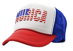 murica - fourth of july usa america patriot - vintage retro style trucker cap hat (r-w-b)