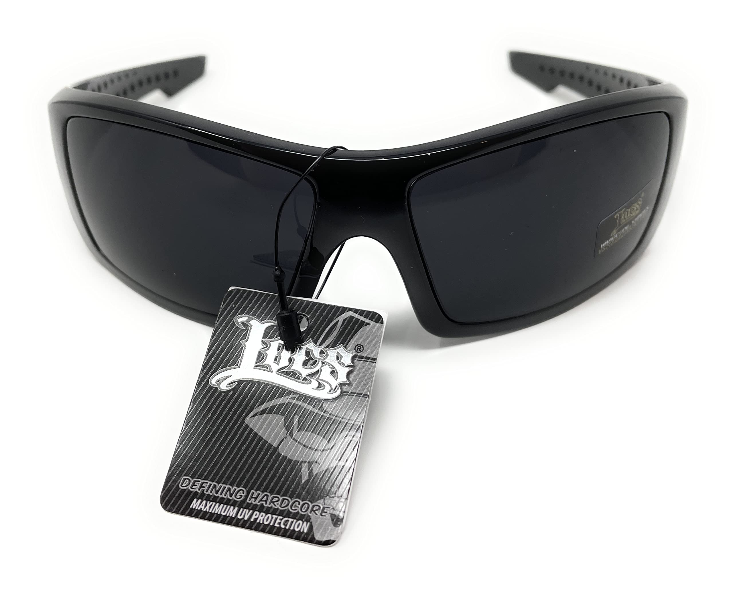 Locs Men's Rectangular Hardcore Black Wrap 63mm Sunglasses (Cursive Logo)