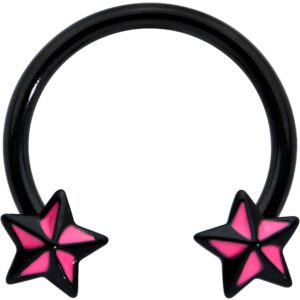 Body Candy 14 Gauge Black Pink Nautical Star Horseshoe Circular Barbell 9/16"