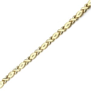 Floreo 10k Yellow Gold Stampato Xoxo X & O Hugs Kisses Chain Bracelet for Women and Girls, 7 Inch