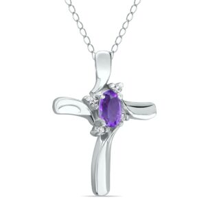 SZUL Amethyst Cross Diamond Pendant 10k White Gold