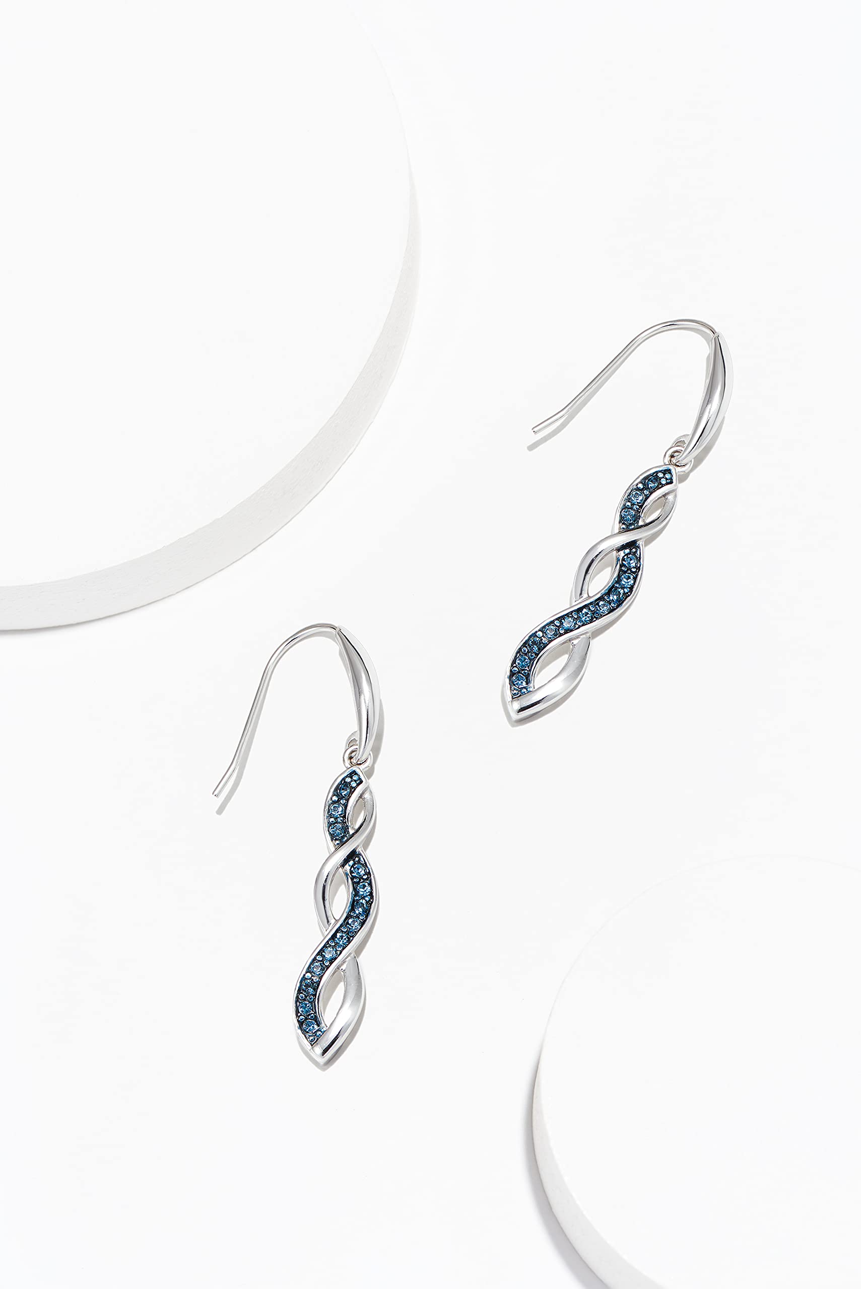 MORGAN & PAIGE 925 Sterling Silver Montana Blue Crystal Twisted Dangle Earrings