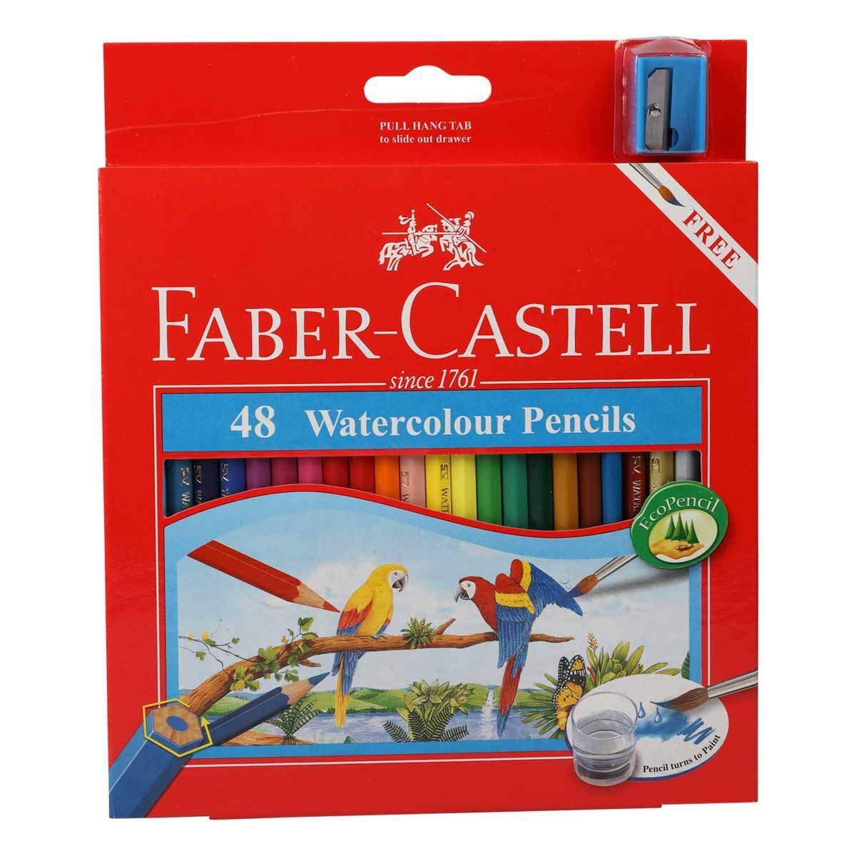 Faber Castell WaterColor Pencils with Sharpener and Brush, 48 WaterColored Pencils set