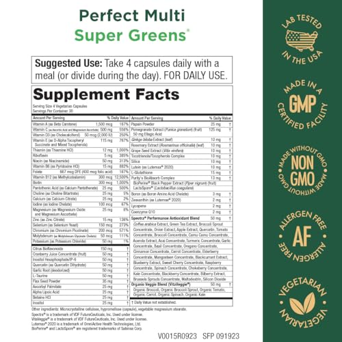 Purity Products Perfect Multi Super Greens Dietary Supplement Health Nutrition, 120 count