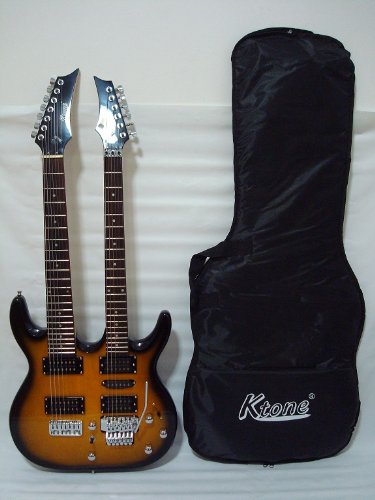 Ktone 6/7 String Electric Double Neck Guitar with Padded Gig Bag, Sunburst