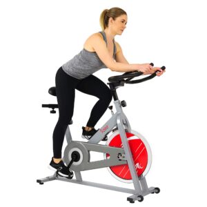 sunny health & fitness spin bike indoor cycling exercise spinning bike, silver (sf-b1001s)