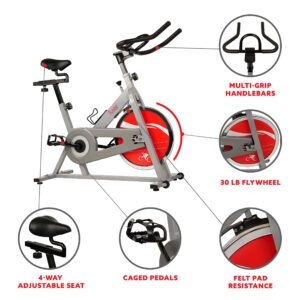 Sunny Health & Fitness Spin Bike Indoor Cycling Exercise Spinning Bike, silver (SF-B1001S)