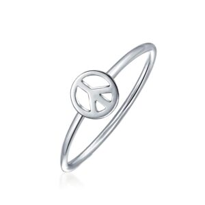 Bling Jewelry Minimalist Simple .925 Sterling Silver Midi Knuckle 1MM Band Stackable Peace Sign Ring For Teen For Girlfriend