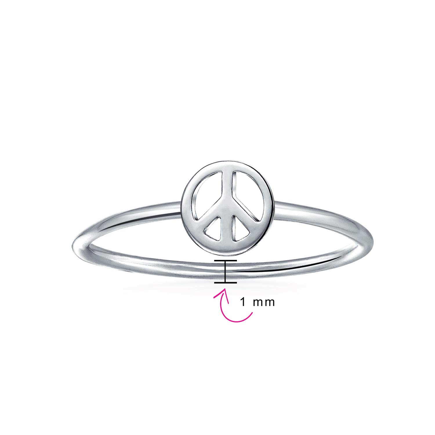 Bling Jewelry Minimalist Simple .925 Sterling Silver Midi Knuckle 1MM Band Stackable Peace Sign Ring For Teen For Girlfriend