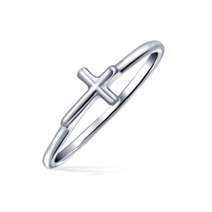 Bling Jewelry Minimalist Simple Midi Knuckle Thin 1MM Band Stackable Religious Side Cross Ring For Teen .925 Sterling Silver