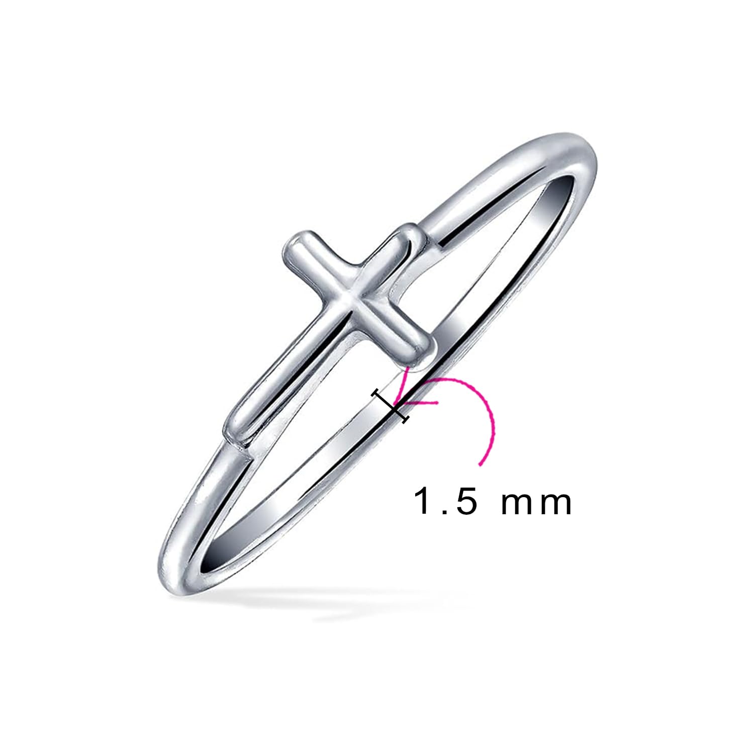 Bling Jewelry Minimalist Simple Midi Knuckle Thin 1MM Band Stackable Religious Side Cross Ring For Teen .925 Sterling Silver