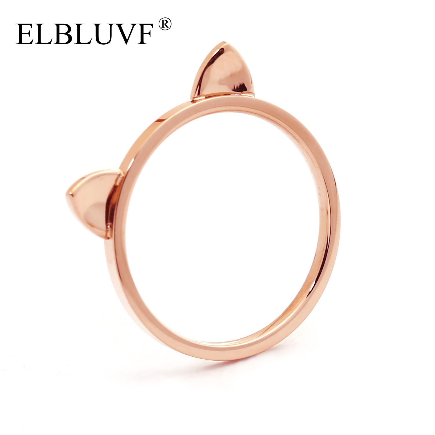 ELBLUVF 18k Rose Gold Plated Stainless-Steel Cat Ears Ring Cat Ring Size 4-7 (7)