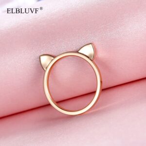 ELBLUVF 18k Rose Gold Plated Stainless-Steel Cat Ears Ring Cat Ring Size 4-7 (7)