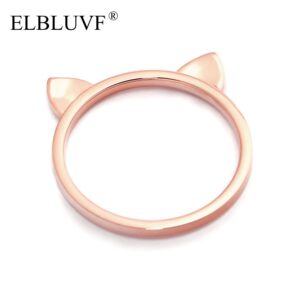 ELBLUVF 18k Rose Gold Plated Stainless-Steel Cat Ears Ring Cat Ring Size 4-7 (7)