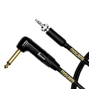 mogami gold bpse ts-24r belt pack instrument cable for wireless instrument systems, 1/4" ts male plug to 3.5mm locking trs male plug, right angle to straight connectors, 24 inch