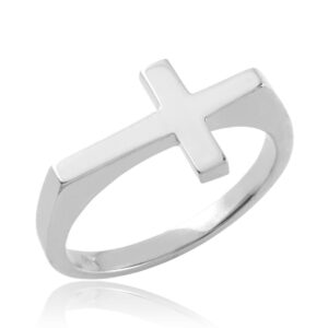 Claddagh Gold 925 Sterling Silver Flat Top Sideways Cross Ring (Size 9)