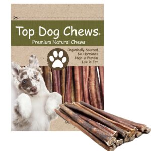 Top Dog Chews - 12 Inch Bully Sticks, 100% Natural Beef, Free Range, Grass Fed, High Protein, Supports Dental Health & Easily Digestible, Thick Dog Treat, 20 Pack