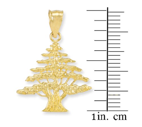 Polished 10k Yellow Gold Cedar Tree Charm Pendant