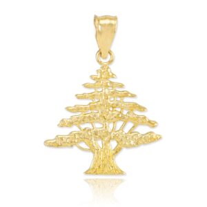 High Polish 14k Yellow Gold Cedar Tree Charm Pendant