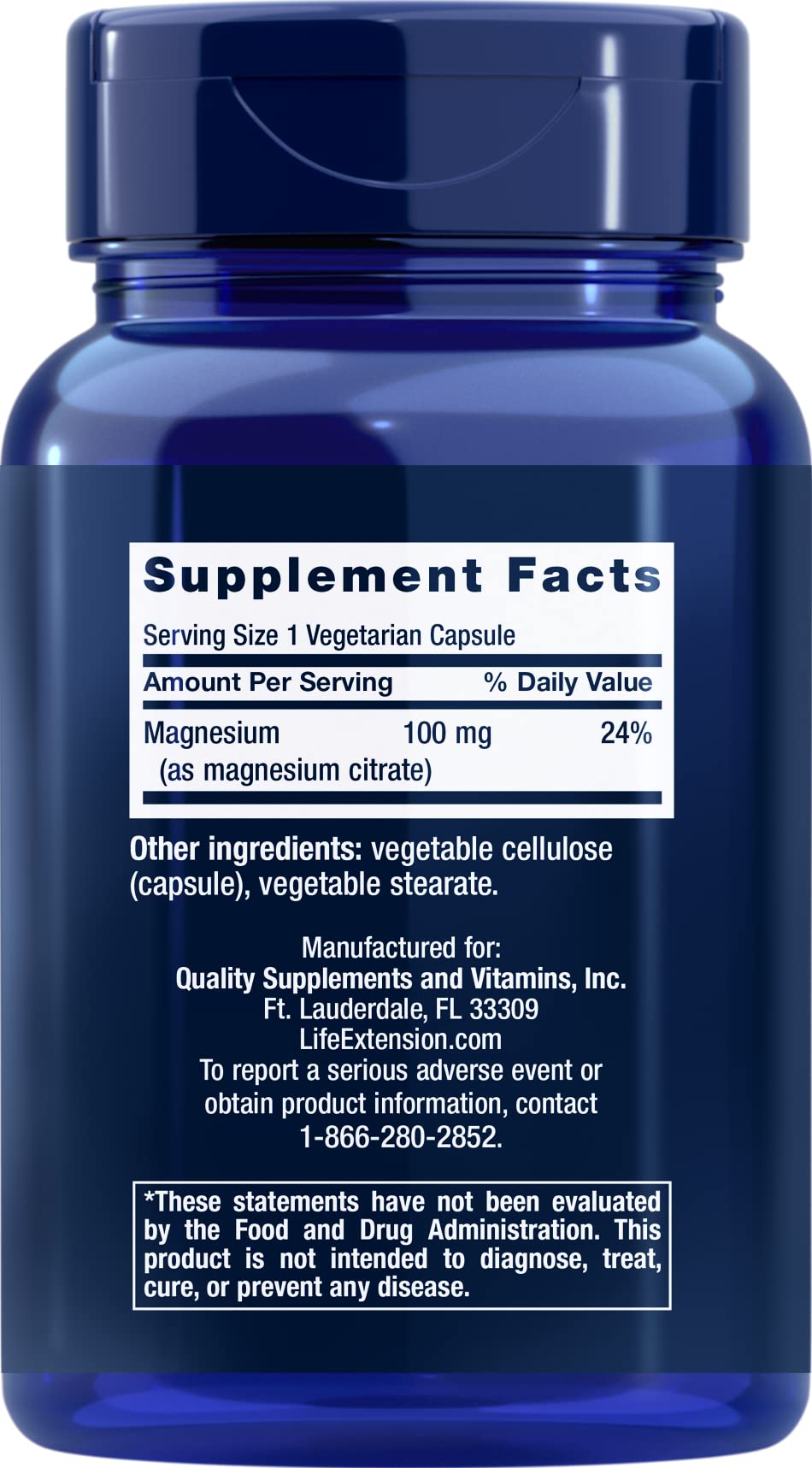 Life Extension Magnesium Citrate, 100 Mg, 100 Capsules (2 Pack)