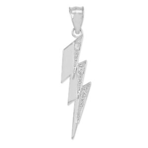 High Polish 925 Sterling Silver CZ-Studded Lightning Bolt Charm Pendant