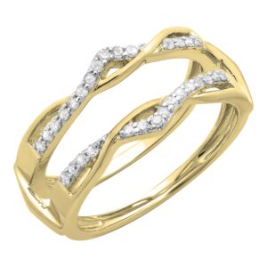 Dazzlingrock Collection 0.25 Carat Round White Diamond Twisted Chevron Wedding Enhancer Ring for Women in 14K Yellow Gold Size 9