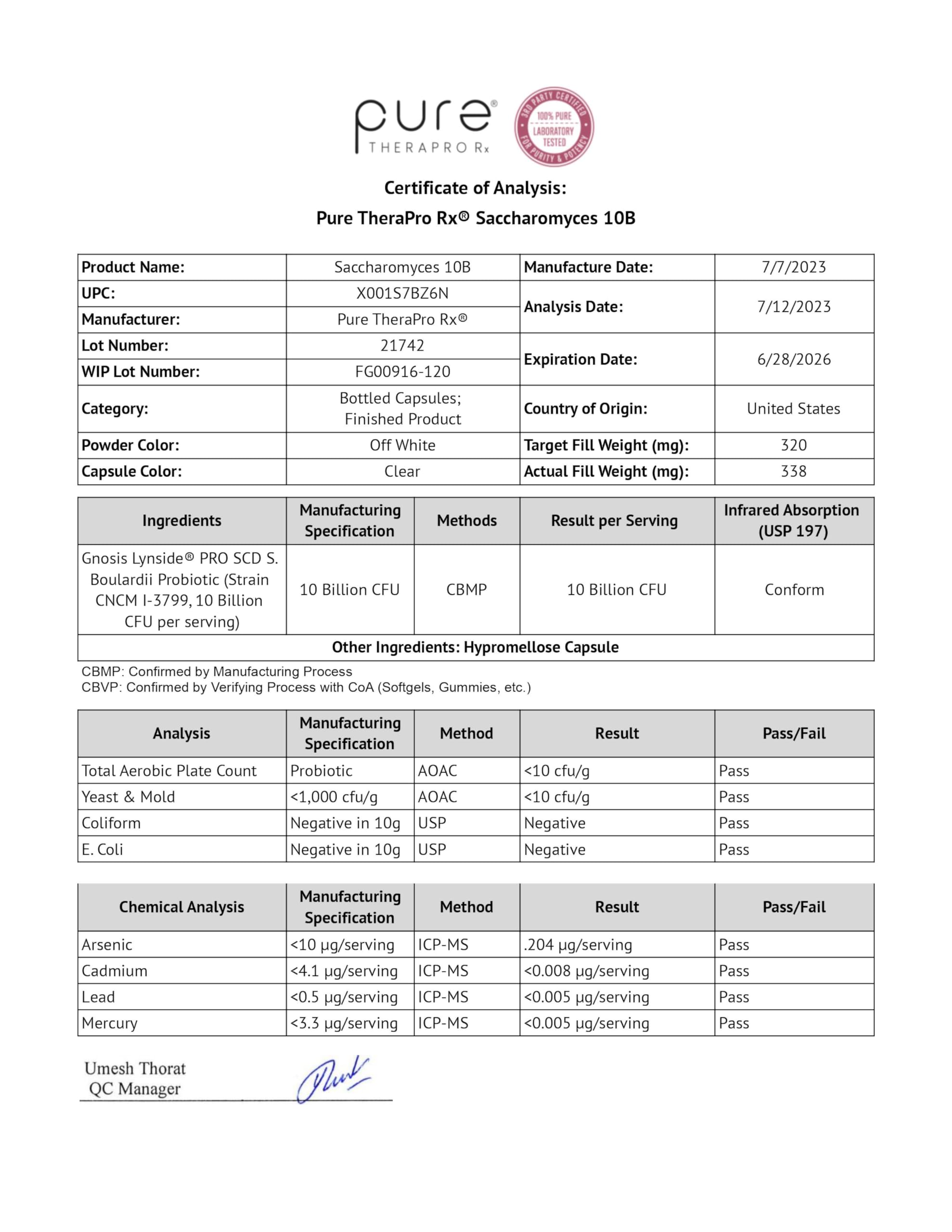 Saccharomyces 10B - Saccharomyces Boulardii, 10 Billion CFU Per Serving, Patented Strain: Lynside CNCM I-3799, Probiotic Capsules, Probiotics for Men and Women - 120 Count