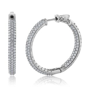 Gem Stone King 925 Sterling Silver 3 Row Pave Inside-Out Cubic Zirconia CZ Hoop Earrings For Women (2.00 Cttw, 1.5 Inch = 35X35MM)