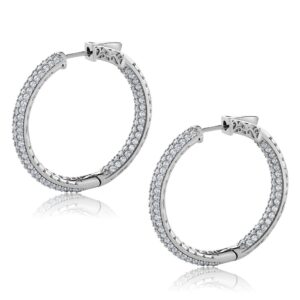 Gem Stone King 925 Sterling Silver 3 Row Pave Inside-Out Cubic Zirconia CZ Hoop Earrings For Women (2.00 Cttw, 1.5 Inch = 35X35MM)