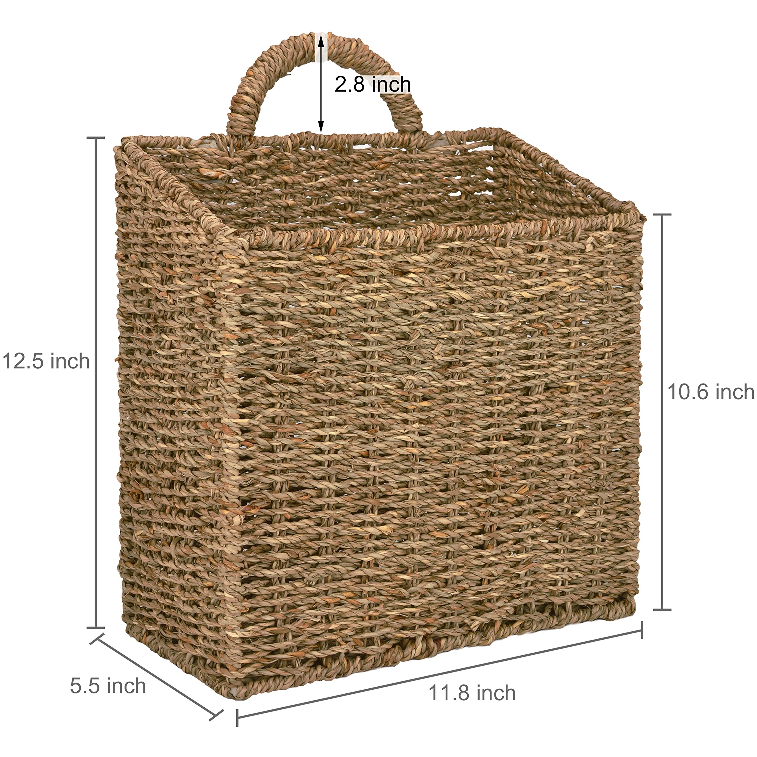 MyGift 12.5 Inch Rustic Woven Wall Hanging Storage Basket, Large Decorative Baskets, Magazine and Mail Organizer Basket