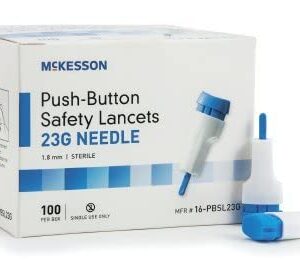 MCK16232400 - Lancet McKesson Push-Button Safety Needle 1.8 mm Depth 23 Gauge Spring-Loaded Push Button