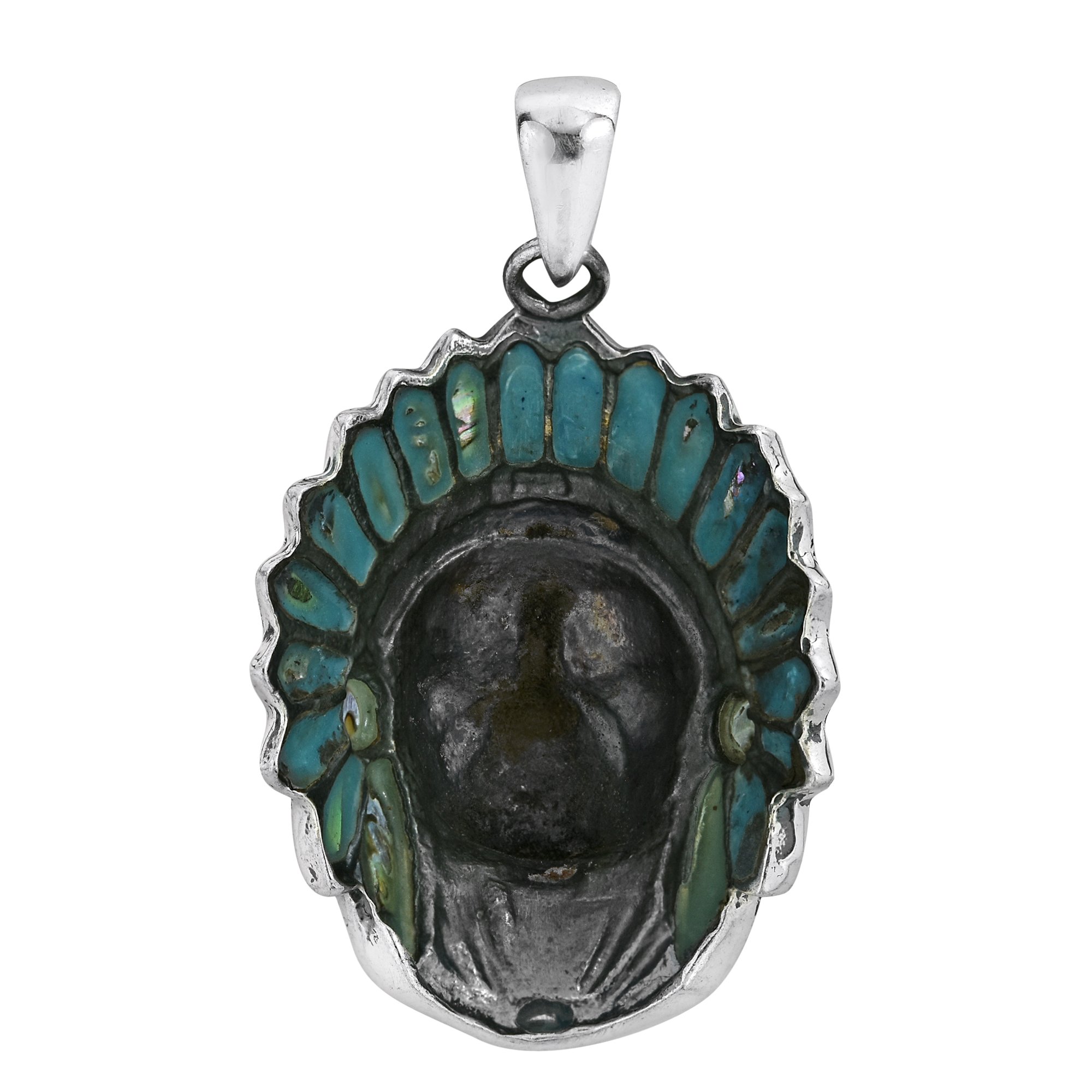 AeraVida .925 Sterling Silver Abalone Shell Native American Style Pendant