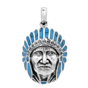 AeraVida Stylish Native American Style Simulated Blue Turquoise .925 Sterling Silver Pendant | Casual Pendant Unisex Jewelry | Jewelry Gift